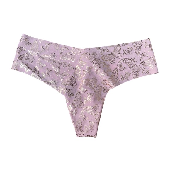 Victoria's Secret Seamless Thong Panty Small Pink Gold Butterfly Lingerie Girly - Picture 1 of 6